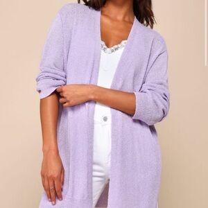 Lulus Comfy Memories Lavender Knit Open Front Cardigan